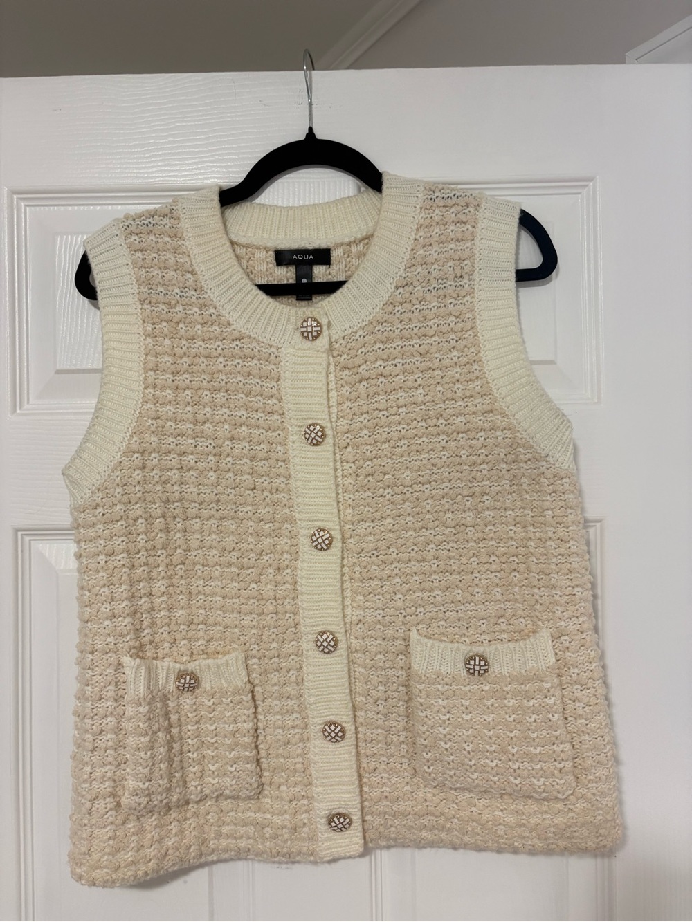 Aqua Pink Cream and Ivory Knit Button Front Vest